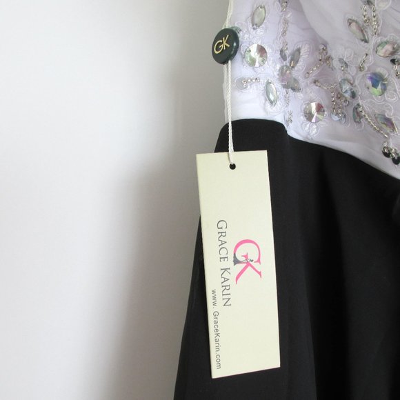 Grace Karin B&W Long Gown Rhinestones One Strap NYE Size 12 - Picture 3 of 10